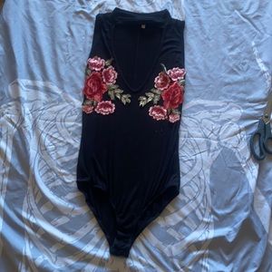 embroidered flower bodysuit